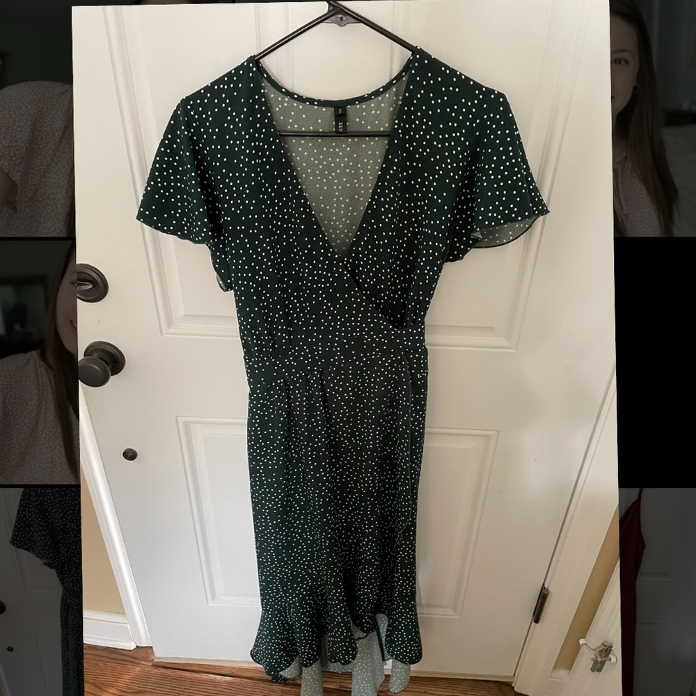 Green Wrap Dress Polka Dot - Size Small